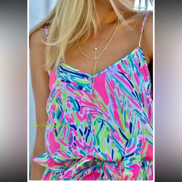 NWOT Lilly Pulitzer Gorgeous Palm Reader Romper Bright Neon Tropical Print- XXS - Picture 5 of 12